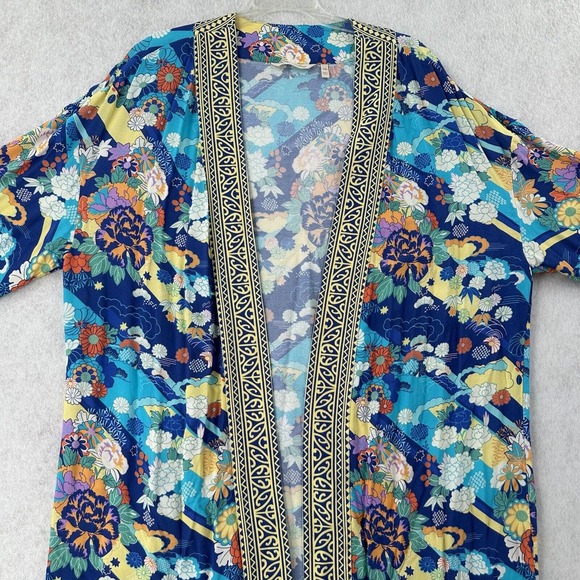 Soft Surroundings Open Front Kimono Cardigan Womens‎ S/M Blue Floral Artsy Boho - Picture 4 of 10